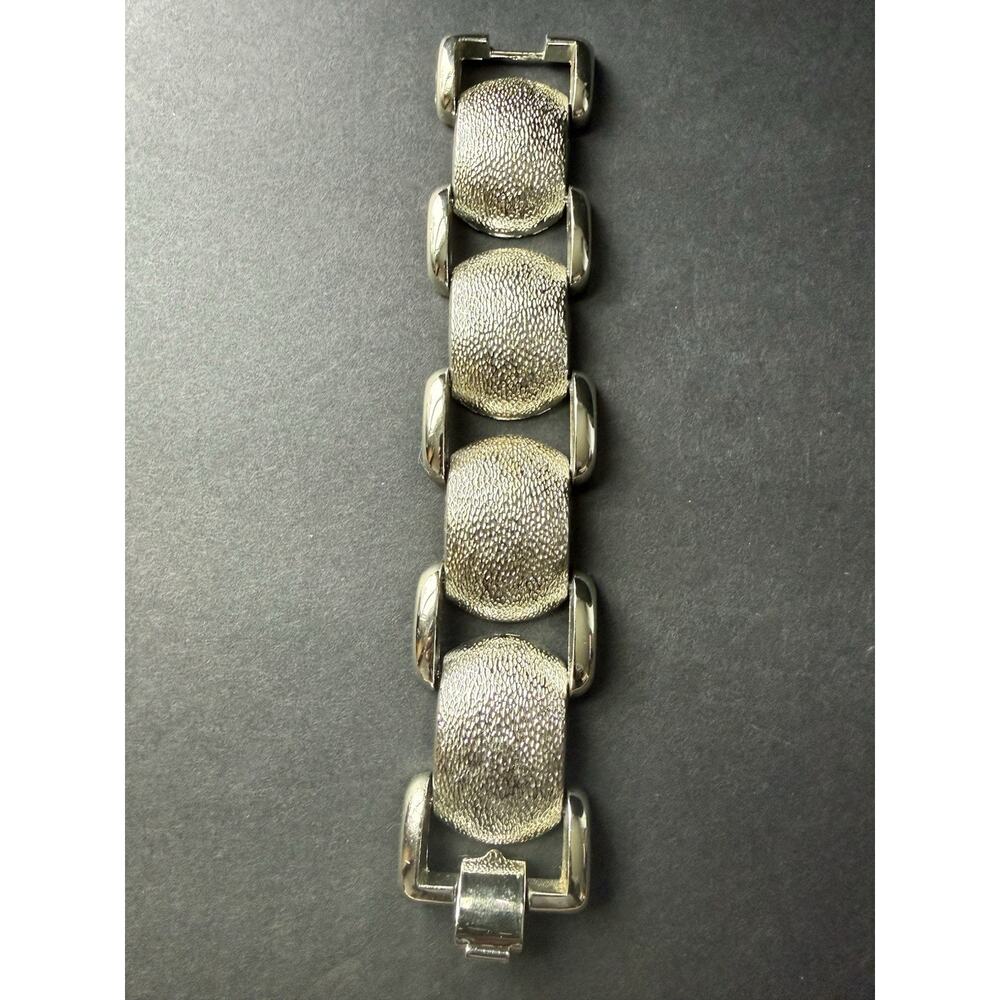 Vintage Chunky Station Bracelet Silver Tone Modernist Link Oversizrd 7” Career